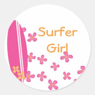 Pegatina Redonda Chica surfista