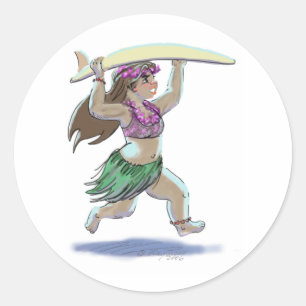 Pegatina Redonda chica surfista