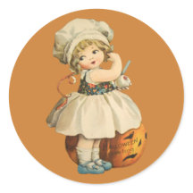 Chica tallando Pegatinas de Halloween de Apple