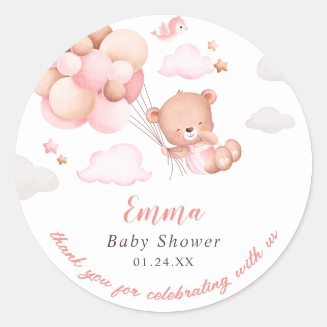 Pegatina Redonda Chica Teddy Bear Baby Shower (Anverso)