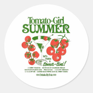 Pegatina Redonda Chica Tomate Verano Tomate Fruta Fresca Estética M