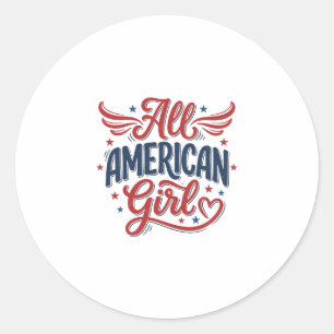 Pegatina Redonda Chica totalmente americana Diseño vectorial vintag