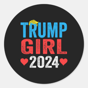 Pegatina Redonda Chica Trump 2024 Bandera de Trump Chicas niños