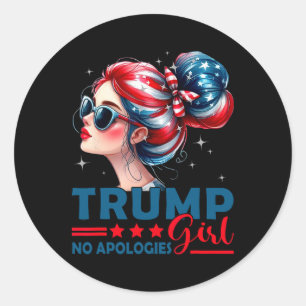 Pegatina Redonda Chica Trump Sin Disculpas Moño Desordenado Soltero