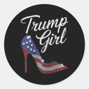 Pegatina Redonda Chica Trump Tacón Alto Bandera Americana Brillo Pa