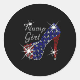 Pegatina Redonda Chica Trump Tacón Alto Bandera Americana Vota Dona