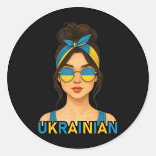 Pegatina Redonda Chica Ucraniana Bandera de Ucrania Novia Ucraniana