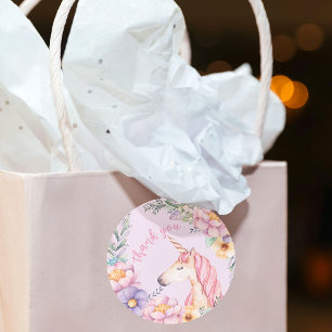 Pegatina Redonda Chica Unicornio de Flor de Agua Gracias