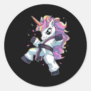 Pegatina Redonda Chica Unicornio de Karate Artes Marciales Taekwond