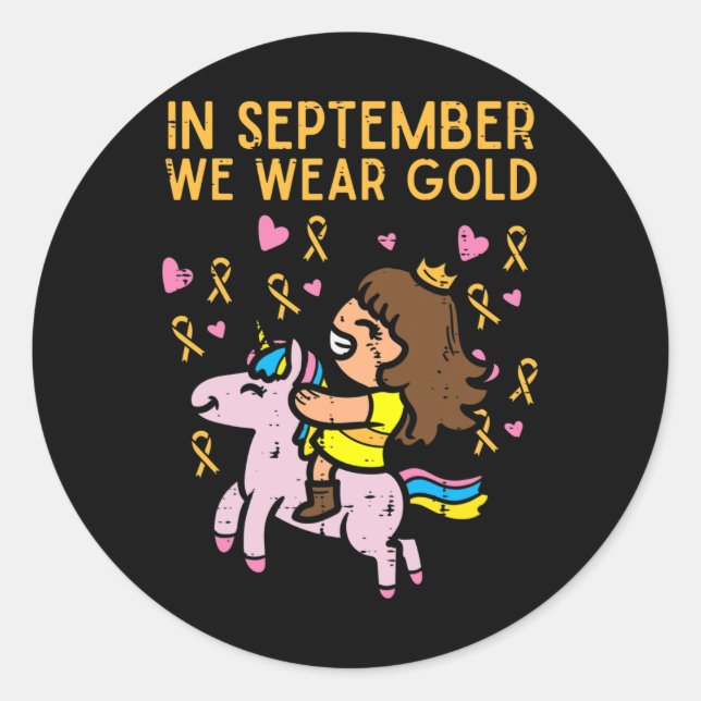 Pegatina Redonda Chica Unicornio septiembre usa cáncer infantil de  (Anverso)