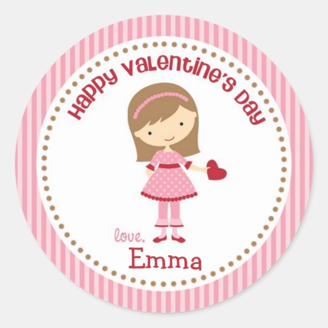 Pegatina Redonda Chica Valentine Stickers (Rosa) - Niños (Anverso)