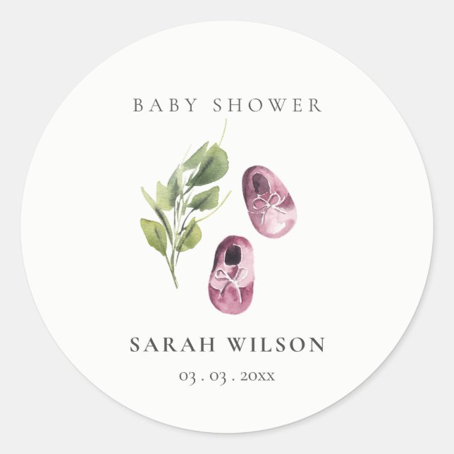 Pegatina Redonda Chica verde lindo  negro zapatos oliage Baby Showe (Anverso)