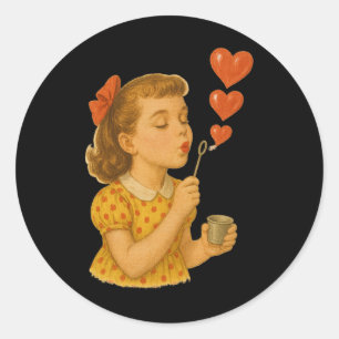 Pegatina Redonda Chica Vintage Besos De Amor San Valentín Romántico