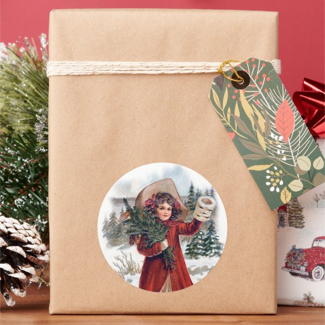 Pegatina Redonda chica vintage de Navidad (Vacaciones)