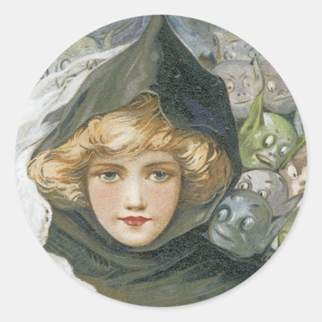 Pegatina Redonda Chica Vintage Halloween (Anverso)