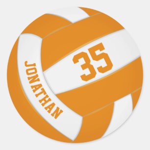 Pegatina Redonda chica  voleibol en equipo blanco naranja