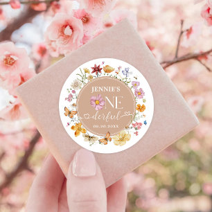 Pegatina Redonda Chica Wildflower Maravilloso Fiesta de cumpleaños