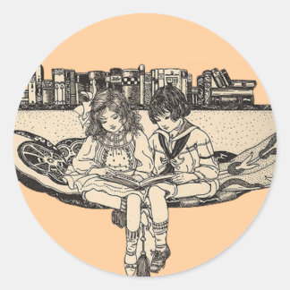 Pegatina Redonda Chica y lectura de niños