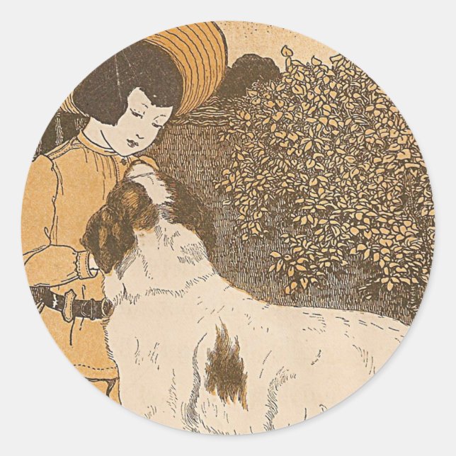 Pegatina Redonda Chica y perro (Anverso)