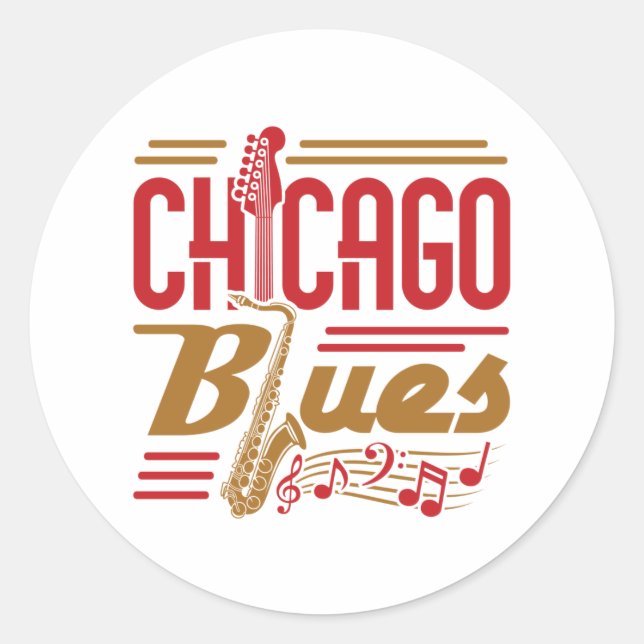 Pegatina Redonda Chicago Blues Music Lover (Anverso)