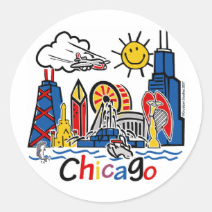 Pegatina Redonda Chicago embroma horizonte