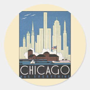 Pegatina Redonda Chicago Illinois Viajes Antiguos Rascacielos Horiz