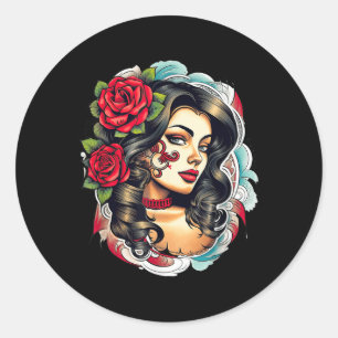 Pegatina Redonda Chicano Chicana La Raza Barrio Tattoo Muerte
