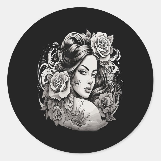 Pegatina Redonda Chicano Chicana La Raza Barrio Tattoo Muerte _2 (Anverso)