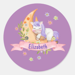 Pegatina Redonda Chicas achacan flores de unicornio nombres persona