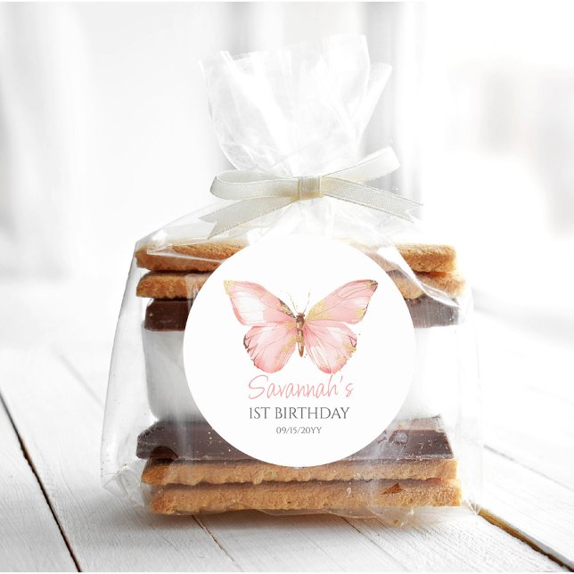 Pegatina Redonda Chicas acribillan mariposa rosa Rubor Fiesta de cu (Subido por el creador)