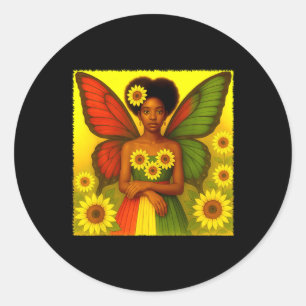 Pegatina Redonda Chicas afroamericanas de hadas de girasol