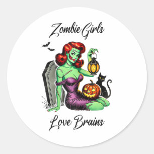Pegatina Redonda Chicas Aman Cerebros Retro Vintage Pin-up Nerd Hal