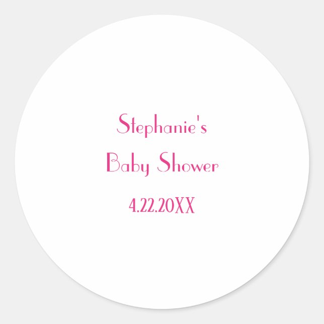 Pegatina Redonda Chicas Baby Shower Pink Custom Name Elegant 2024 (Anverso)