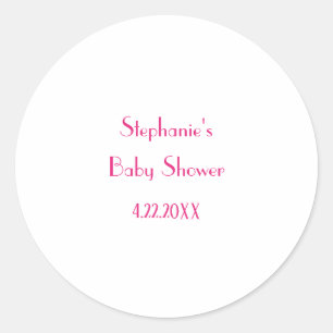 Pegatina Redonda Chicas Baby Shower Pink Custom Name Elegant 2024