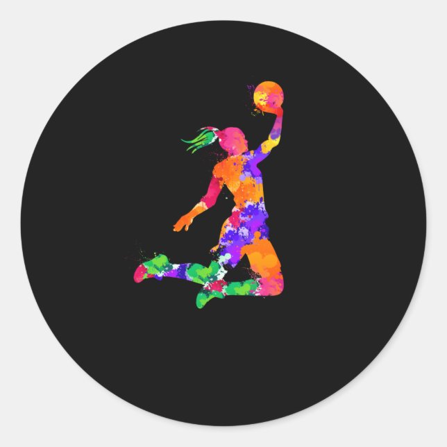 Pegatina Redonda Chicas Baloncesto Para Ventiladores De Baloncesto  (Anverso)