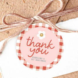 Pegatina Redonda Chicas Berry First Gingham Kids 1er cumpleaños Fav