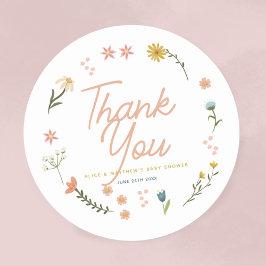 Pegatina Redonda Chicas Boho Wildflower Rosa Baby Shower Favor