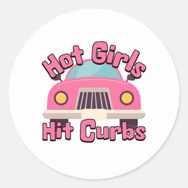 Pegatina Redonda Chicas calientes golpean frascos Funny auto rosado (Anverso)