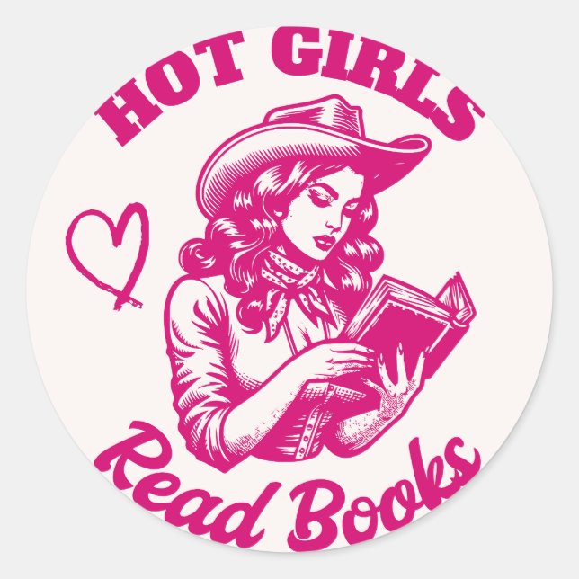 Pegatina Redonda Chicas calientes Leer libros Bookish Pink Book Lov (Anverso)