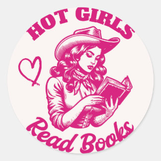 Pegatina Redonda Chicas calientes Leer libros Bookish Pink Book Lov