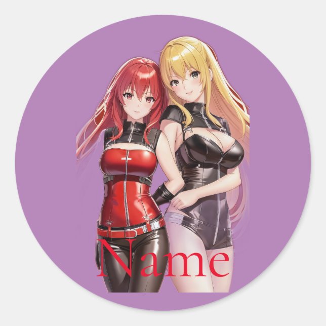 Pegatina Redonda Chicas Cuadros Anime Thunder_Cove (Anverso)