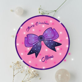 Pegatina Redonda Chicas Cute Bow Merry nombre personalizado de Navi