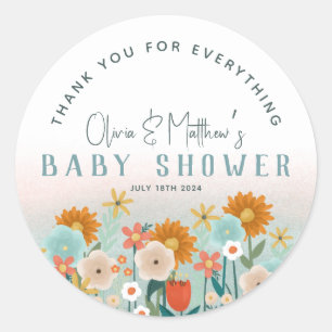 Pegatina Redonda Chicas Cute Floral Gracias Baby Shower Favor