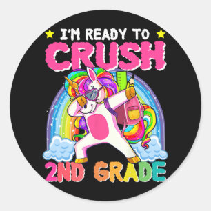 Pegatina Redonda chicas de 2º Grado Unicorn Corre Segundo Grado De