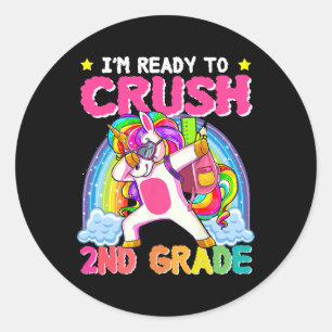 Pegatina Redonda chicas de 2º Grado Unicorn Corre Segundo Grado De