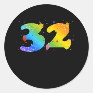 Pegatina Redonda chicas de 32 años cumpleaños número 32