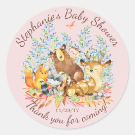 Pegatina Redonda Chicas de animales de Woodland Baby Shower favorec