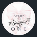 Pegatina Redonda Chicas de Bowtiful One First Birthday Pink Bow<br><div class="desc">Chicas de Bowtiful One First Birthday Pink Bow</div>