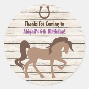 Pegatina Redonda Chicas de Caballo y Madera de bonito Marrón Cumple