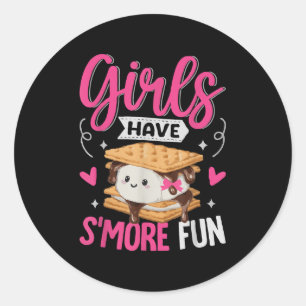 Pegatina Redonda Chicas De Camping Smores Se Divirtieron Más De Kaw